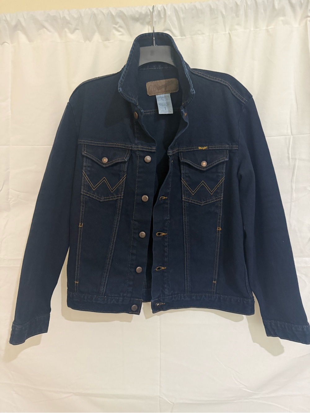 Wrangler Dark Blue Denim Jacket with Brown Leather Patch
